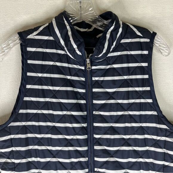 Gap Puffer Vest Women’s Blue White Stripes Sleeveless Zip Up M Preppy Nautical - Picture 3 of 11